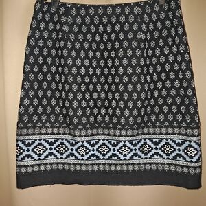 LOFT Black and Blue Geometric Pencil Skirt